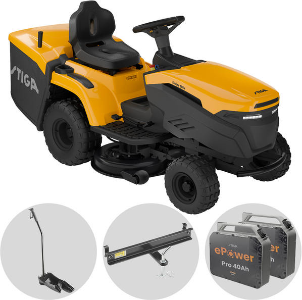 Stiga Estate 598e -Akku-Rasentraktor mit 2 Akkus ePower Pro 56V/40Ah - Fangkorb und Mulching
