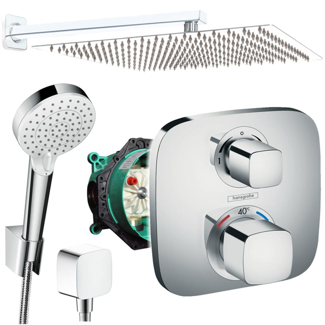 Hansgrohe und Jowi Unterputz Duschsystem Ecostat E Thermostat, Unterputz Duscharmatur mit 360mm Kopfbrause