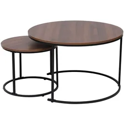 Happy Home 2tlg. Couchtisch-Set mit Stahlrahmen rund - Dunkelbraun
