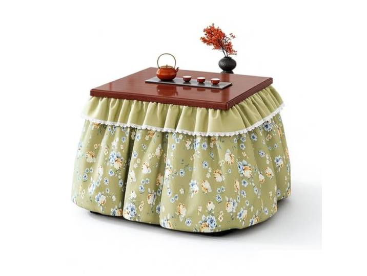 Moso Bambus Kotatsu Tisch Set, Couchtisch, Klappbar, Wendbar, Kompakt 80cm Quadratisch, Ausziehbares Trockengestell, Spitzendecke, Stabil Waschbar, Warme Winterwärme(Brown-2)