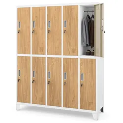 Jan Nowak Umkleideschrank Spind BARTEK 10 Abteile Etikettenhalter Umkleidespind Schließfachschrank Garderobenspind 172x136x45cm Weiß-Goldene Eiche