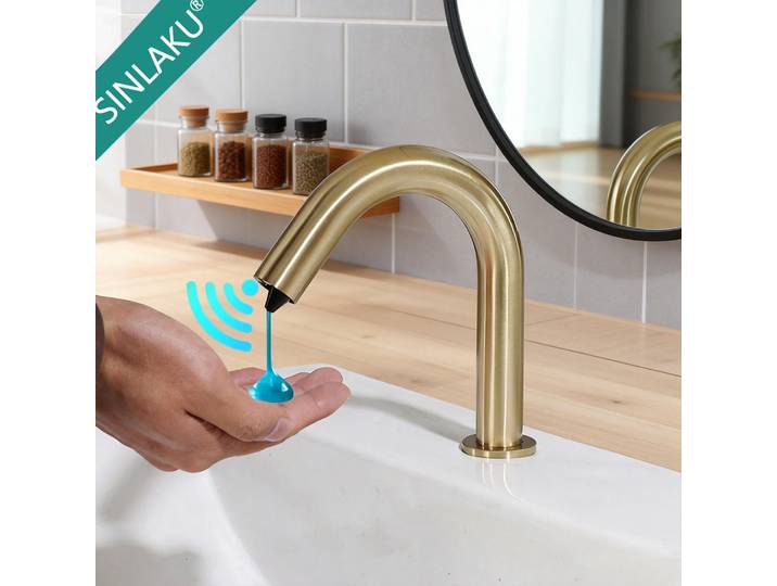 Distributeur de savon automatique sans contact SINLAKU en or brossé, distributeur de savon liquide mural pour salle de bain et cuisine