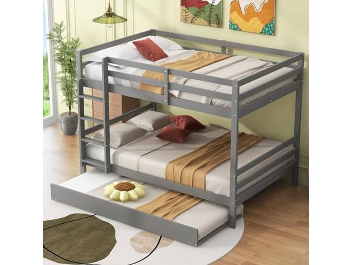 Moimhear 140 * 200cm Etagenbetten, Kinderbetten, Etagenbetten mit Ausziehbett, Hohe Geländer, Stabile Treppe (Grau)