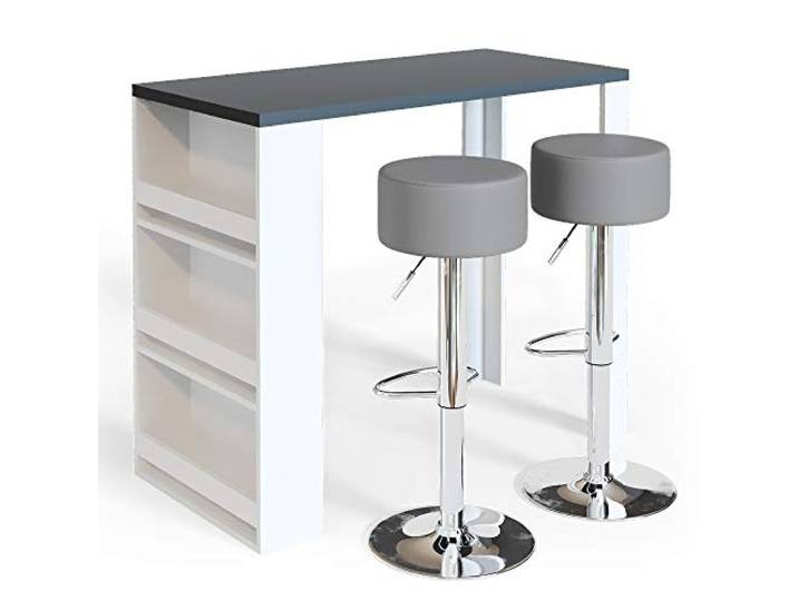 Vicco Bartisch-Set, Weiß/Grau, 57 x 117 cm mit 2 Barhockern, geeignet als zusätzlicher Essbereich in Küche oder Wohnraum