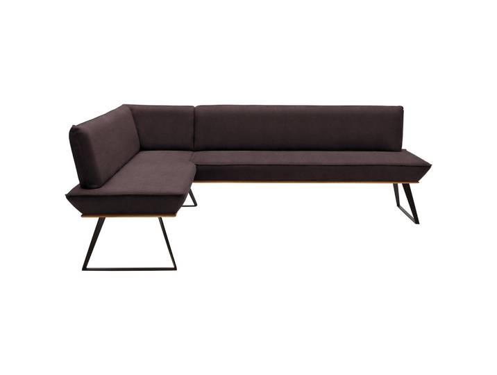 Voleo Eckbank, Braun, Schwarz, Eiche, Metall, Eiche, massiv, 5-Sitzer, L-Form, 243x163 cm, Stoffauswahl, in den Filialen seitenverkehrt erhältlich, Esszimmer, Bänke, Eckbänke
