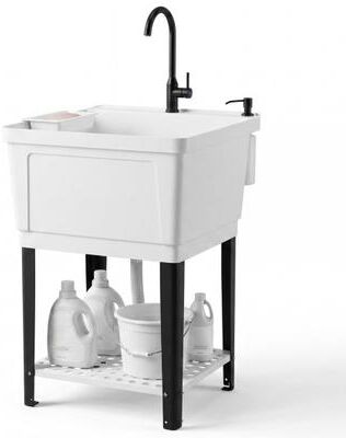 Costway 21.1 Gal Utility Sink Laundry Tub with Rotating Faucet and Adjustable Legs-M