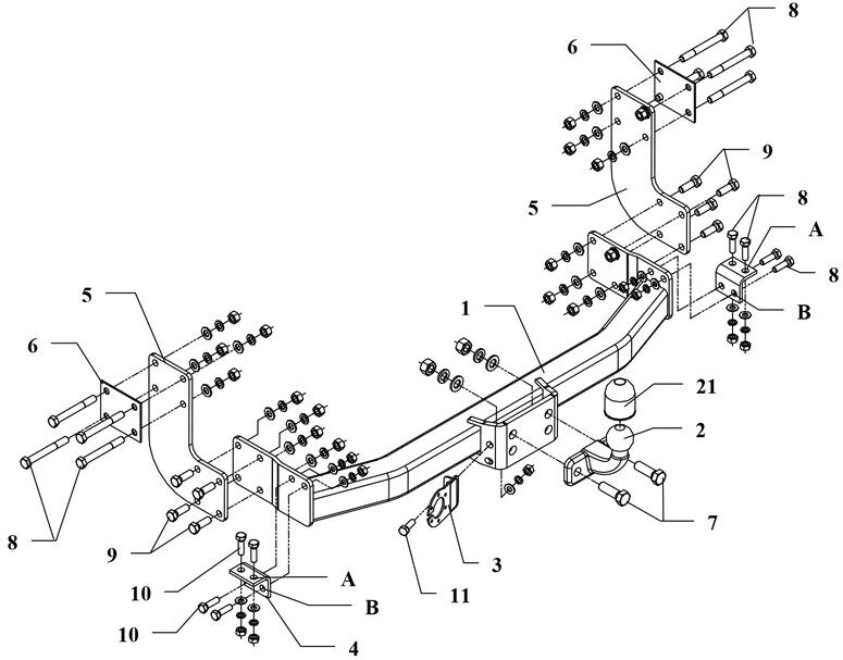 Attelage Mercedes Sprinter 208-316 empattement 3000 sans marchepied (07/95-03/06) Standard + faisceau universel 7 broches