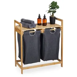 Relaxdays Wäschekorb Regal mit 2 Fächern Grau,Hellbraun