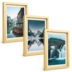 BILDER SET 3er Set - 20x30 cm Goldrahmen - Berglandschaften Wasserfall See
