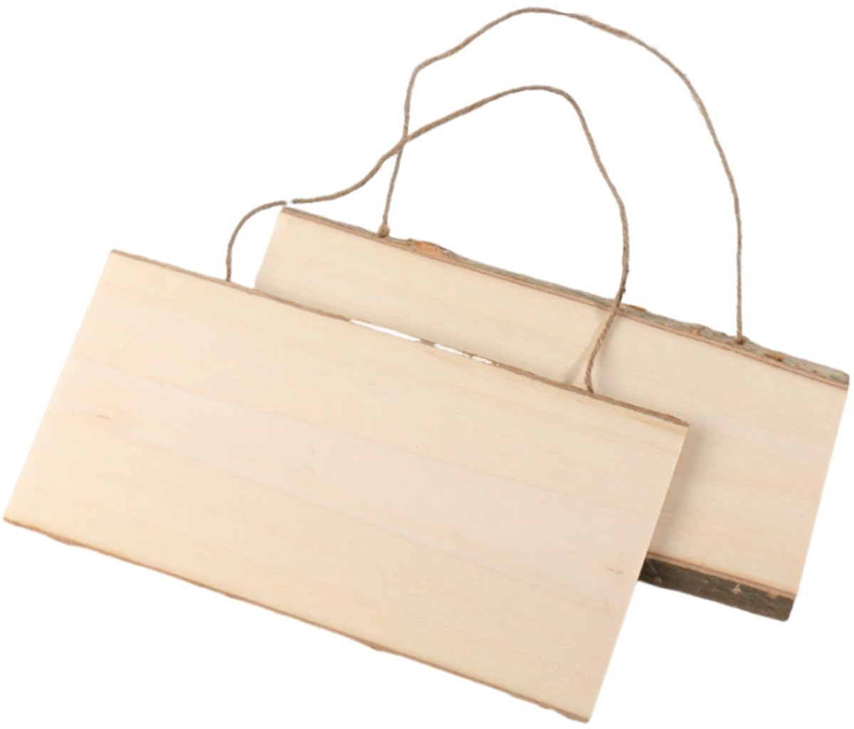 Set van 2 onbehandelde houten borden met jute touw voor decoratie en knutselen