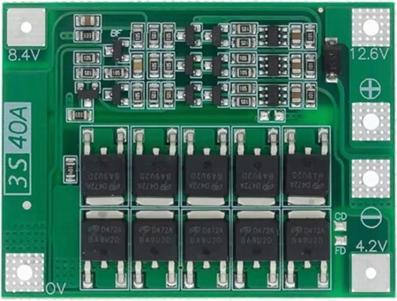 ROSFIX Laadmodule BMS 3S Balancer 100mA voor Li-ion 18650 Cellen, 12,6V, 40A Ontlading, 20A Laden