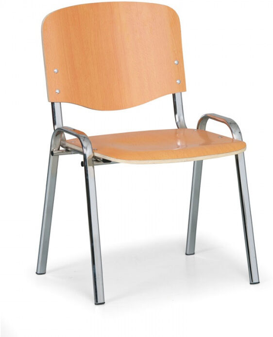 B2B Partner Holzstuhl ISO, Buche, verchromte Konstruktion, Tragfähigkeit 120 kg