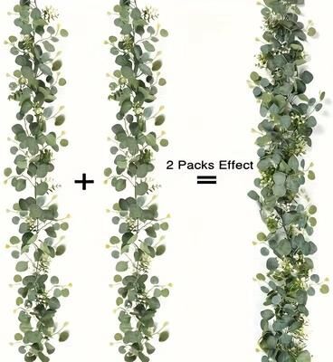 Inspired Finds Artificial Eucalyptus Garland With White Flowers & Berries Realistic Fake Plant Vine For Home & Event Decor 1pc