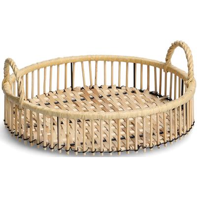 Tablett ZELLER PRESENT, beige (natur), H:12,5cm Ø:32cm, Metall, Rattan, Tabletts, Ø 32 cm