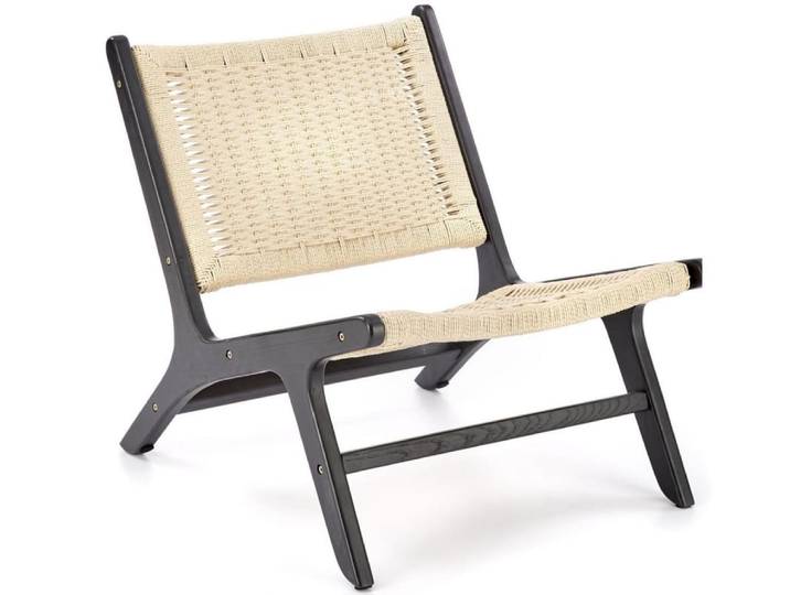 Fauteuil lounge en corde avec structure en bois massif noire