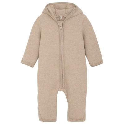 Huttelihut - Baby's Pram Suit Bear Ears Wool Fleece - Overall Gr 74 beige
