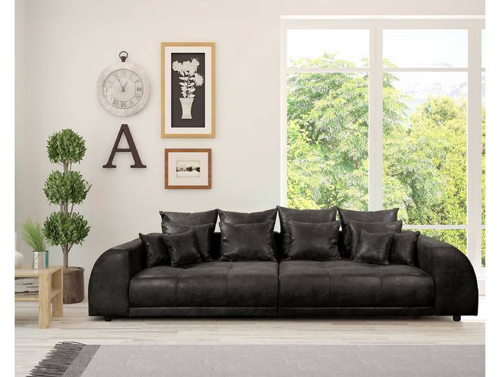 Bigsofa Schwarz Microfaser Goda 310 x 86 x 135cm Modern