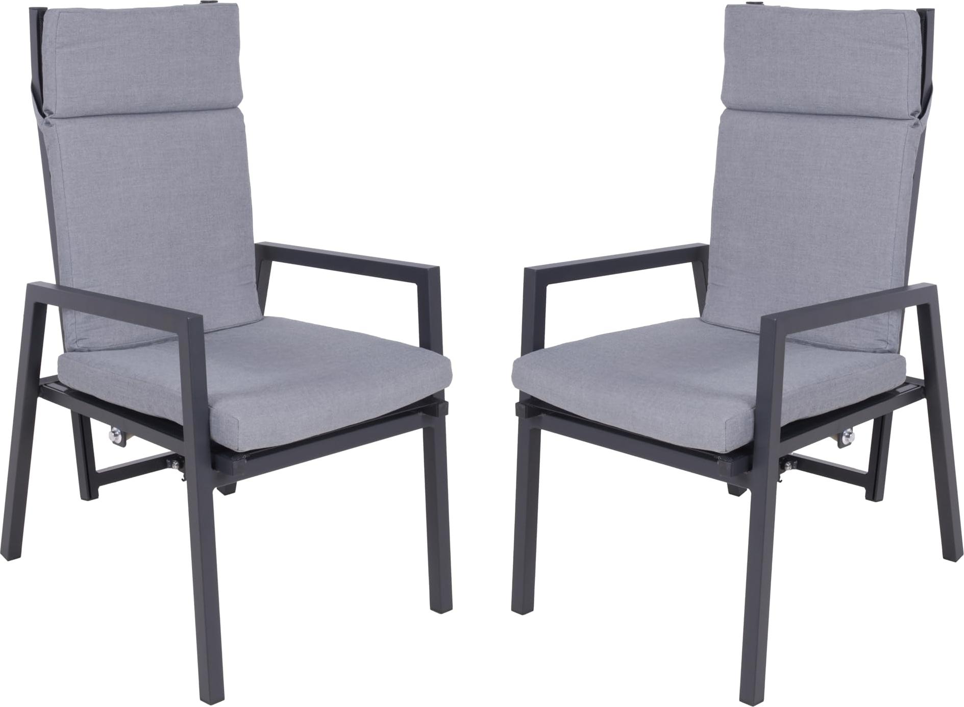 Gartenstuhl 2er Set JULE - Polyester, mit Kissen, Grau | Gartenstühle Wetterfest Essstühle Outdoor Terrasse