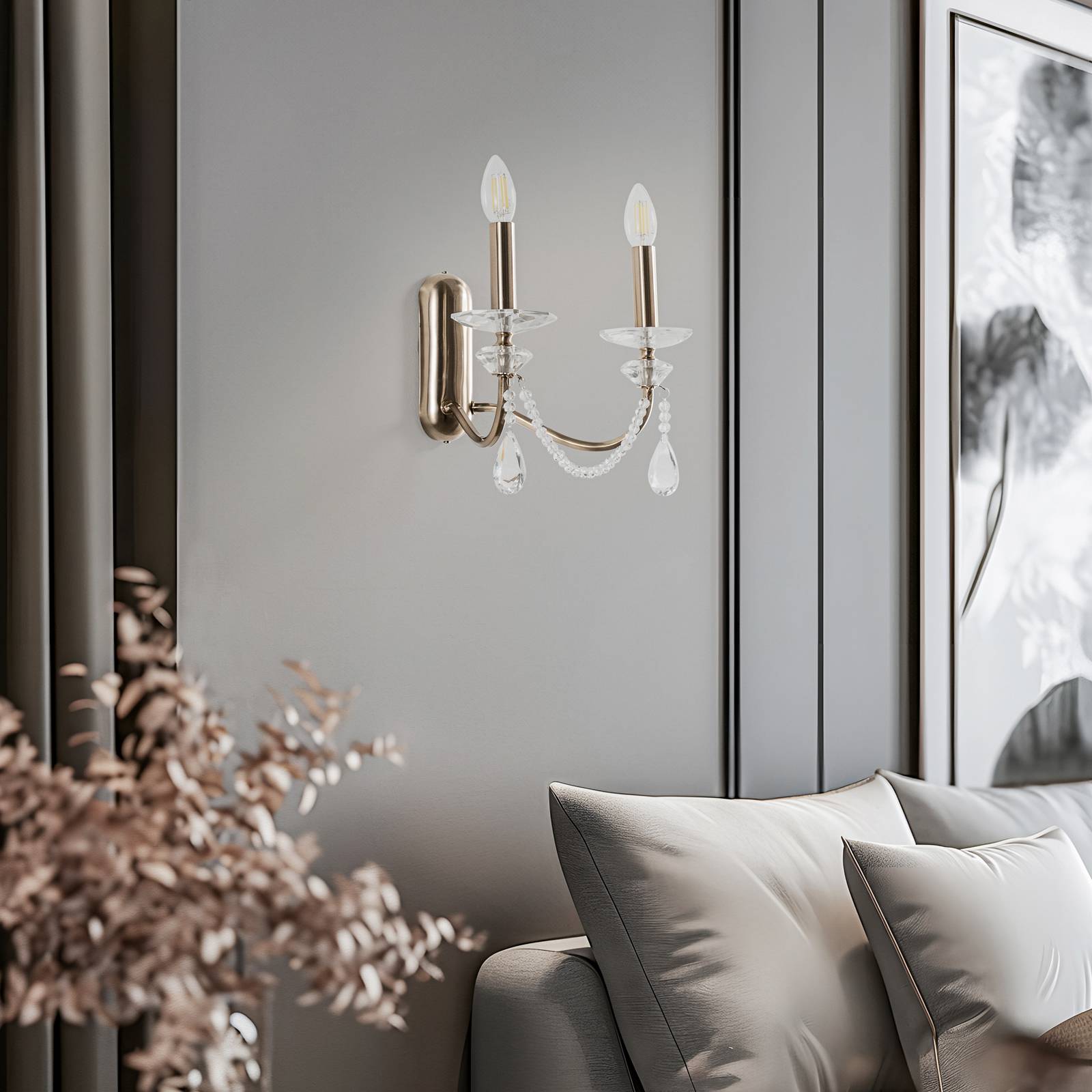 Wandlampe Adone Lucea, dimmbar, messing / gold, für Wohn- / Esszimmer, Metall, Wandleuchte, Wandlampe Innen