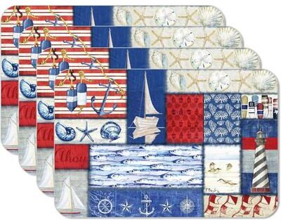 CounterArt Nautical Fragments 4 Pack Reversible Easy Care Flexible Plastic Placemats Made in The USA BPA Free Easily Wipes Clean