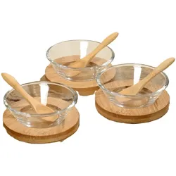 Servierplatte Glas Tablett Holzuntersetzter Löffel 9 teilig