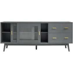 En.Casa, TV Möbel, Fernsehschrank Susa mit Glas-Front 160x40x65 cm Grau (160 x 40 x 65 cm)