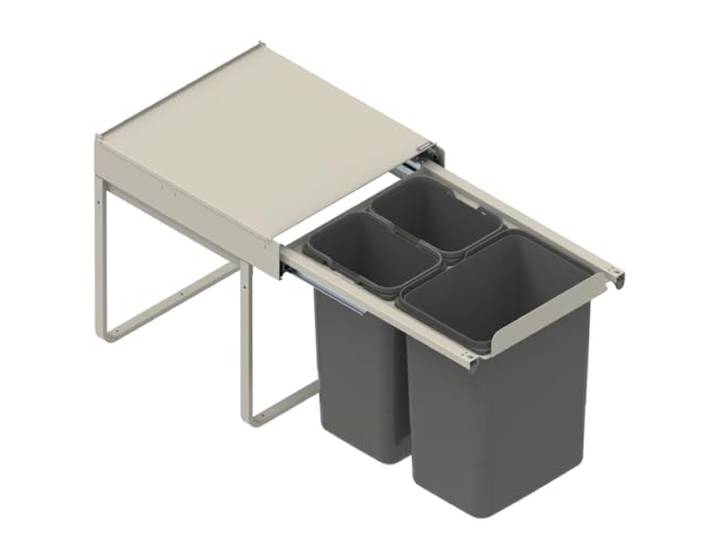 FurniFit Einbau-Mülltrennsystem für 45 cm Unterschrank Ausziehbares Abfallsystem mit Metallschienen Vollauszug und Griff 3-fach Mülltrennung (1x 20L + 2x 9L), 41,4 x 50,5 x 45 cm