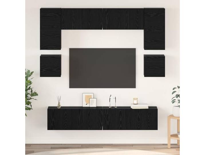 HEFZGDB Wandmontierter Aufbewahrungsschrank mit Regalen und Türen 8 Stück Schwarz Eiche 80x30x30 cm Holzwerkstoff Stauraum Organizer