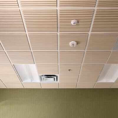 Felt Right Oak Latte Wood Slat 2'x2' Ceiling Panel   Sound Dampening Wood Slats