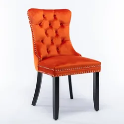 Merax Polsterstuhl 2er Set, Esszimmerstuhl Samt, Orange Samt + schwarze Gummibaumholz-Beine, mit Knopfheftung & Nieten