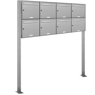 AL Briefkastensysteme 8 Fächer Premium Edelstahl Stand Briefkasten Anlage für Post A4 modern, robust, wetterfest, Artikelnummer: 331T8S4