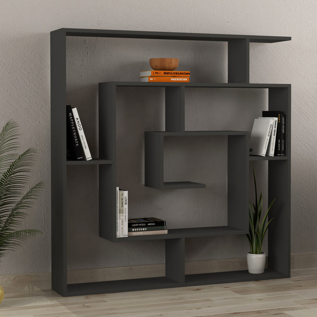 Zipcode Design Labirent Bookcase   Modern Maze-Design Freestanding Shelf Unit Antracite 129cm H X 125cm W X 22cm D