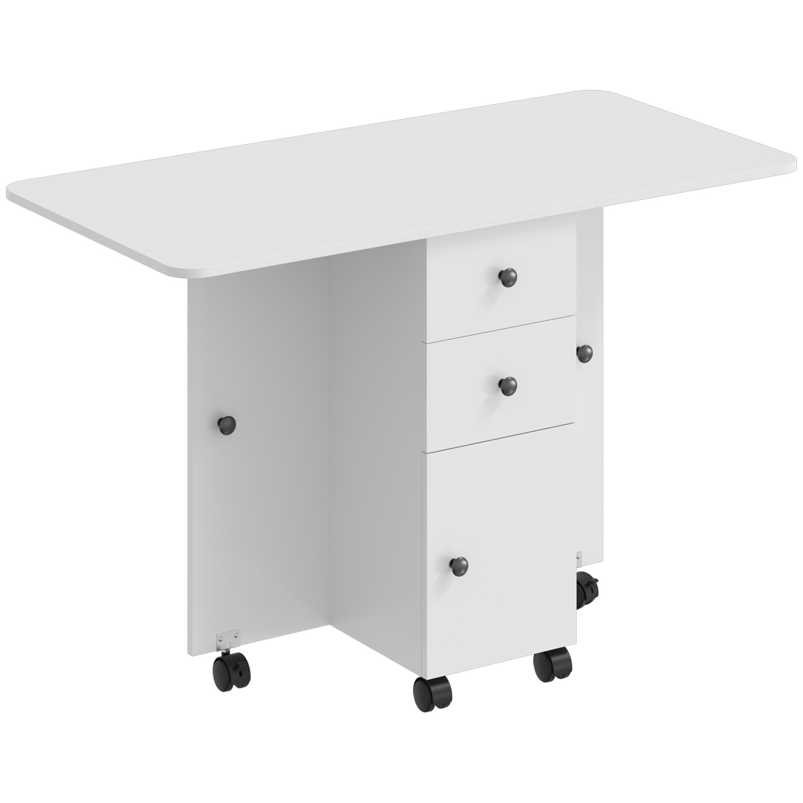 HOMCOM Opklapbare eettafel met lades en kast en wieltjes, wit