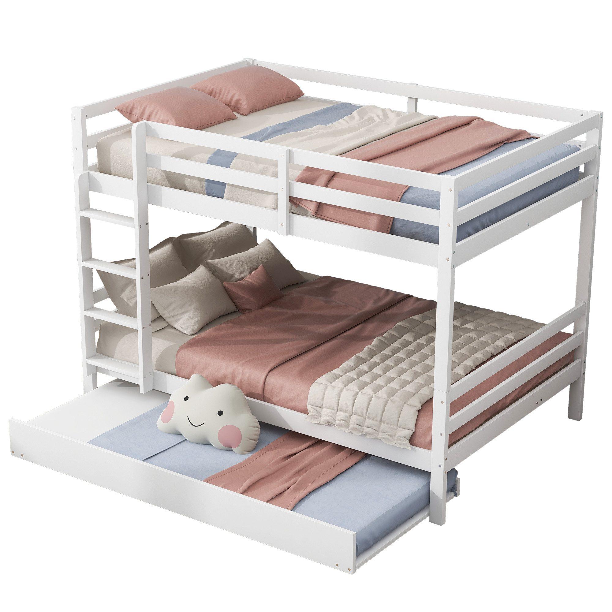 Etagenbett mit Lattenrost und Gästebett, 140x200 cm, Kinderbett mit Leiter und Rausfallschutz, Jugendbett