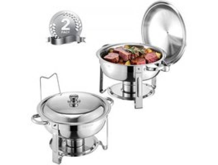 VEVOR Chauffe-Plat 2PCs 4,7 L, Buffet Chauffant Rond, Réchaud en Acier Inoxydable, avec 2 Bacs Pleine Taille, Couvercle et Pince, pour Buffet Libre-Service Hôtel Traiteur Restauration, Argenté