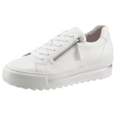 Plateausneaker GABOR "FLORENZ", Damen, Gr. 40, Leder Textil, weiß, Kalbsleder, unifarben, Schuhe Plateausneaker, in Schuhweite G (=weit), Freizeitschuh, Halbschuh, Schnürschuh