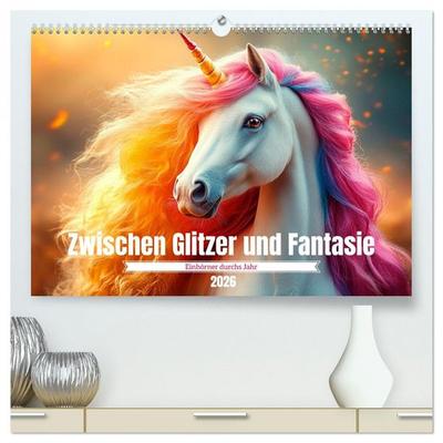 Zwischen Glitzer und Fantasie-Einhörner durchs Jahr (hochwertiger Premium Wandkalender 2026 DIN A2 quer), Kunstdruck in Hochglanz
