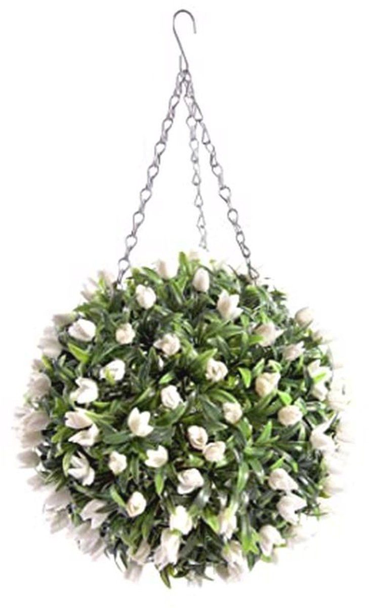 Kunstmatige Tulip Bloem Bal - Onderhoudsvrij Topiary Gras - Wit - 28 cm