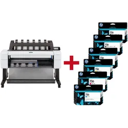 HP DesignJet T1600dr Großformatdrucker Plotter inkusive zusätzlichem HP Tintenset 730