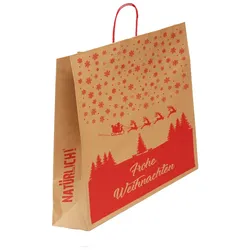 Nette 50 Papiertaschen braun mit gedrehten Papiergriffen, Weihnachts- Motiv 45+17x48cm