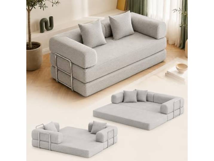 PixelPilot Schlafsofa 2-Sitzer,Boneless Couch 190 cm, Modulares Sofa,Grau Große Liegefläche von 190 × 180 cm