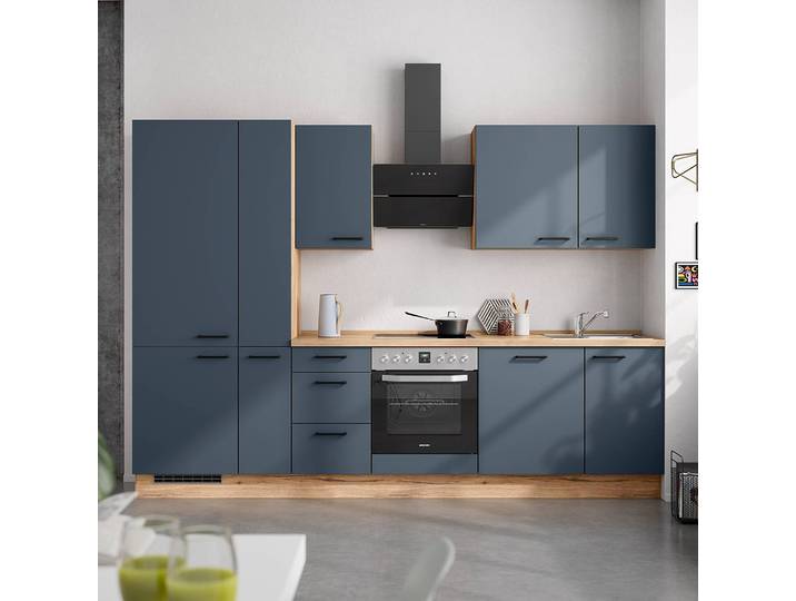Küchenzeile High-Line Easytouch Kombi B 300cm Ausrichtung links Blau/Dunkelblau ohne Elektrogeräte