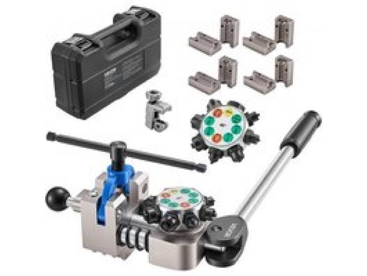VEVOR 9 tlg. Bremsleitung Bördelgerät Set, 45° Bördelwerkzeug für Bubble- & Doppelbördelung, Rohraufweiter mit 4 Satz Matrizen für 4,76-9,52mm Außendurchmesser, Bremsleitung Reparatursatz für KFZ
