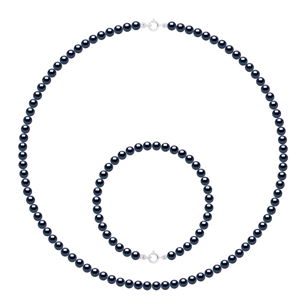 Das Set Halskette/Armband besteht aus: Halskette aus echten Süßwasser-Zuchtperlen, rund 4–5 mm