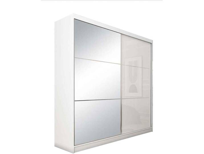 Schrank mit Schwebetüren VIVA 200cm - Kleiderschrank mit Schubkasteneinsätze & Kleiderstangen (Weiß)