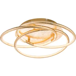 Deckenleuchte Ringe Designleuchte gold Deckenlampe Wohnzimmer Modern, Alu, satiniert, LED 30W 2100Lm warmweiß, DxH 50x14 cm