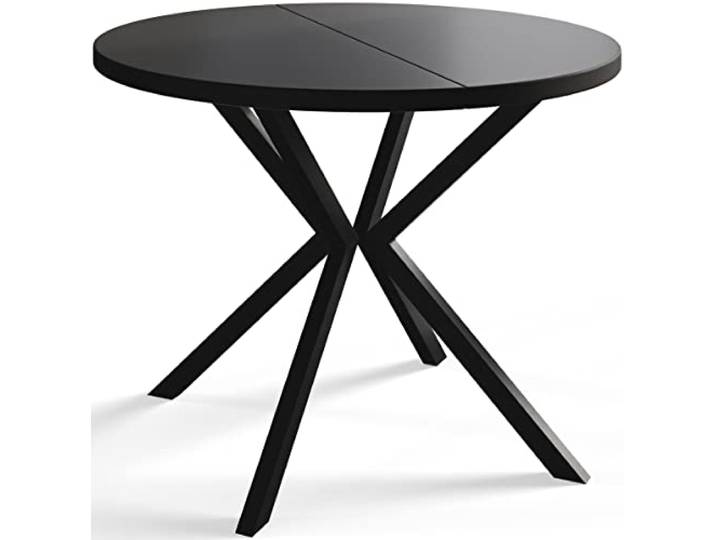 Esszimmertisch Ausziehbarer 120-200cm, Schwarz, Schwarze Metallbeine Runder Tisch Loft Liten, Wohnzimmertisch, Küchentisch und Esszimmertisch