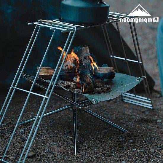 Campingmoon Opvouwbare vuurkorf van roestvrij staal, zilver, geschikt voor camping en tuin