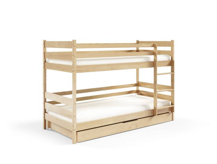 Etagenbett SIMBA 80x160 mit Stauraum, Kinderbett mit Rausfallschutz & Lattenrost, Kiefer