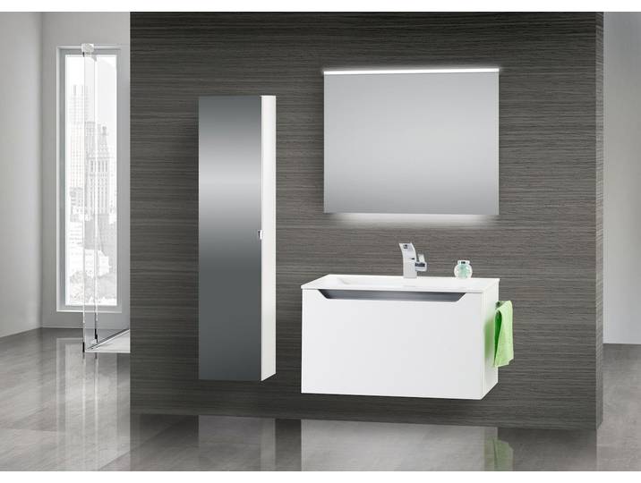 Design Badmöbel Set Waschtisch 80 cm, Grau Hochglanz Griffleiste